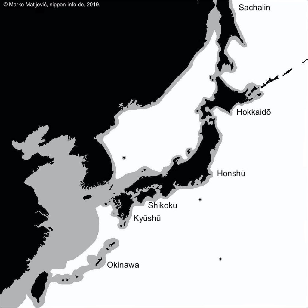 Küstenverlauf Japans vor ca. 500.000 Jahren.