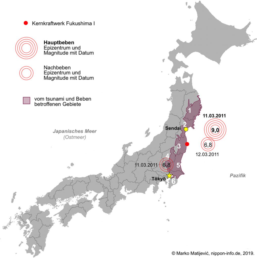 Karte: Verlauf des Seebebens vom 11. März 2011 in Japan.