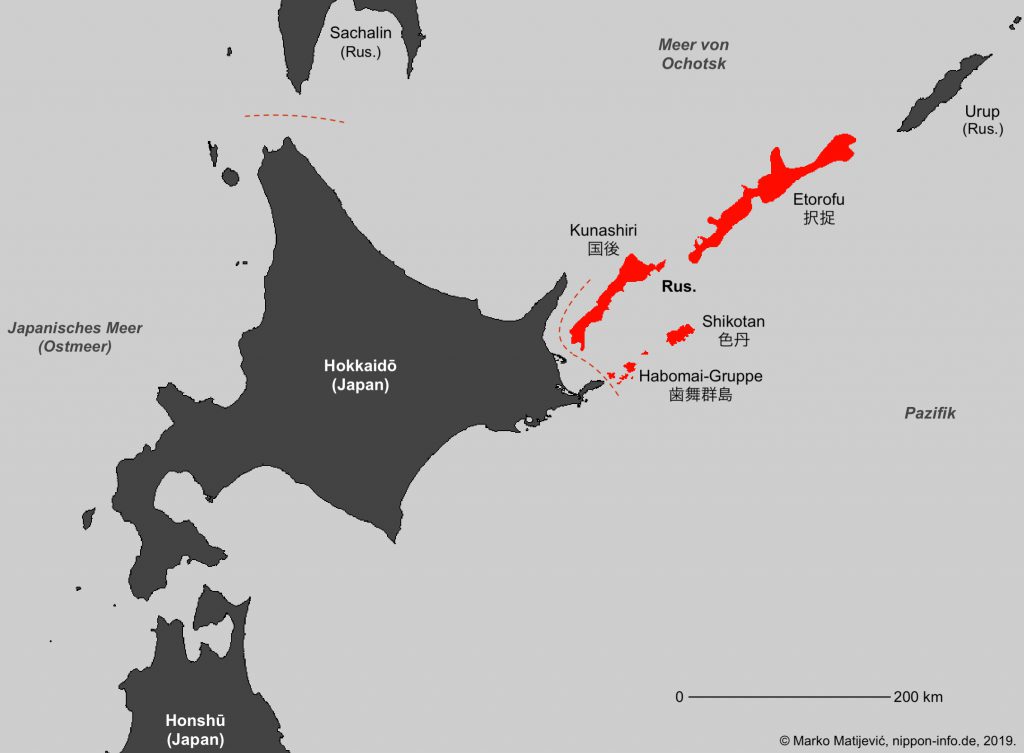 Karte der russisch besetzten Südkurilen-Inseln