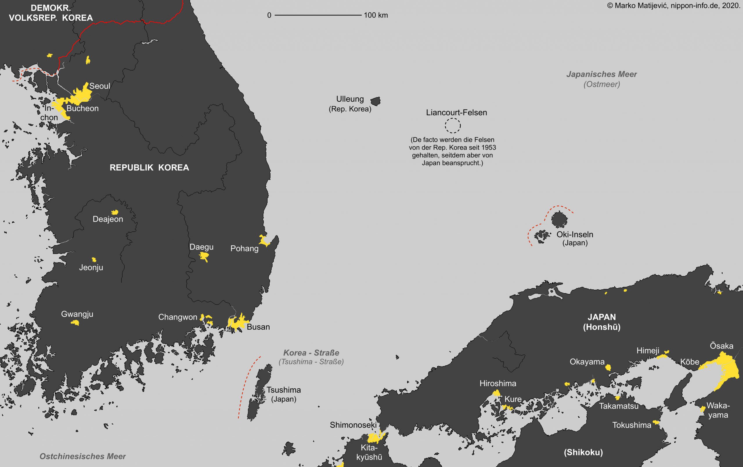 Karte: Die Liancourt-Felsen im Japanischen Meer (Ostmeer), Takeshima/Dokdo