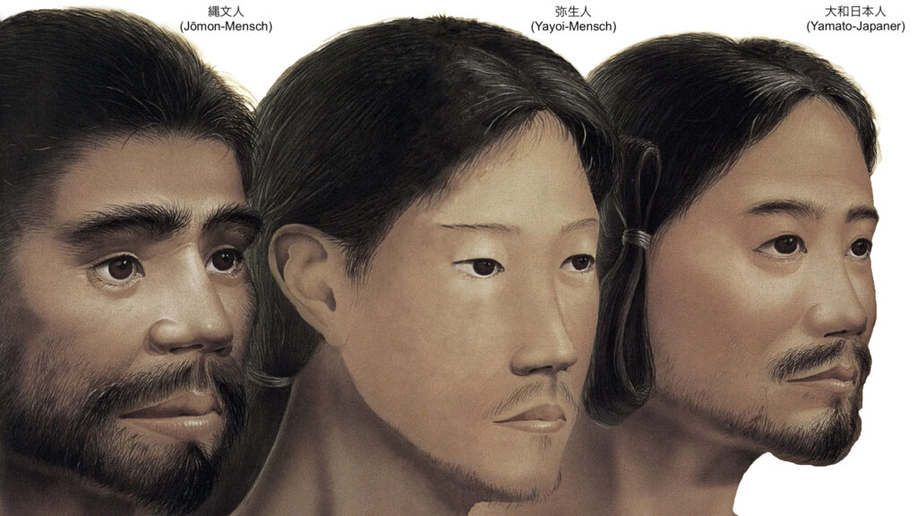 Abbildung eines Jomon-, Yayoi- und Yamato-Menschen