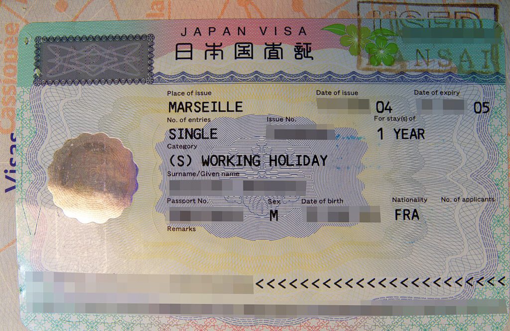 Abbildung eines working holiday Visums für Japan