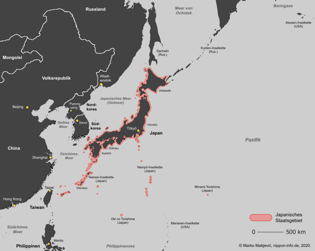Karte: Lage Japans in Ostasien