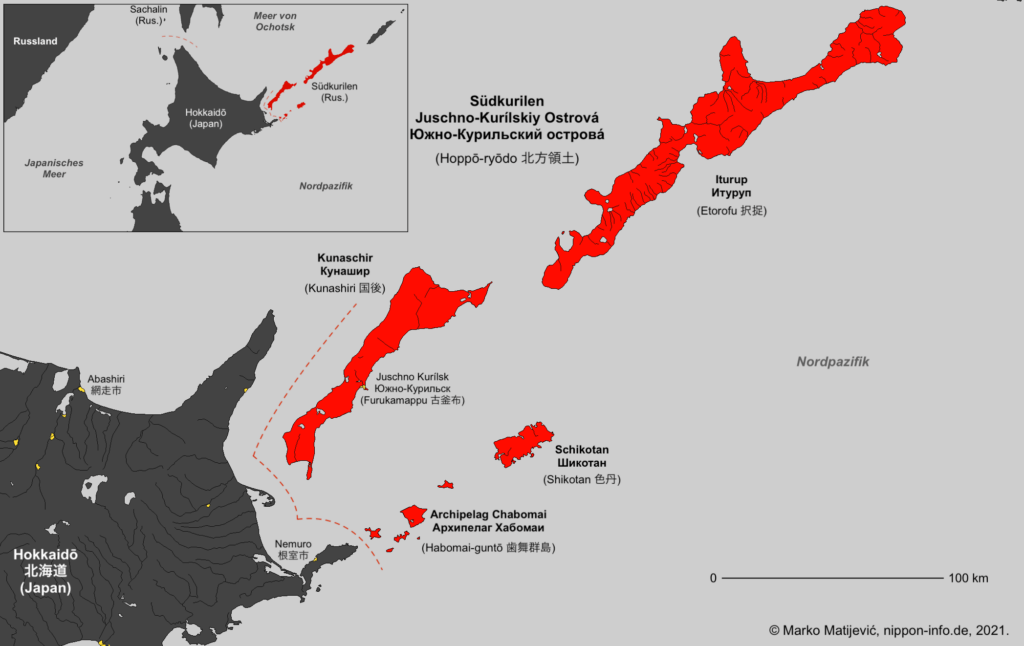 Karte zum Territorialkonflikt um die Südkurilen