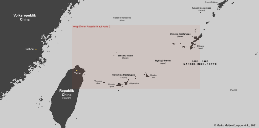 Karte mit Lage der Senkaku-Inseln