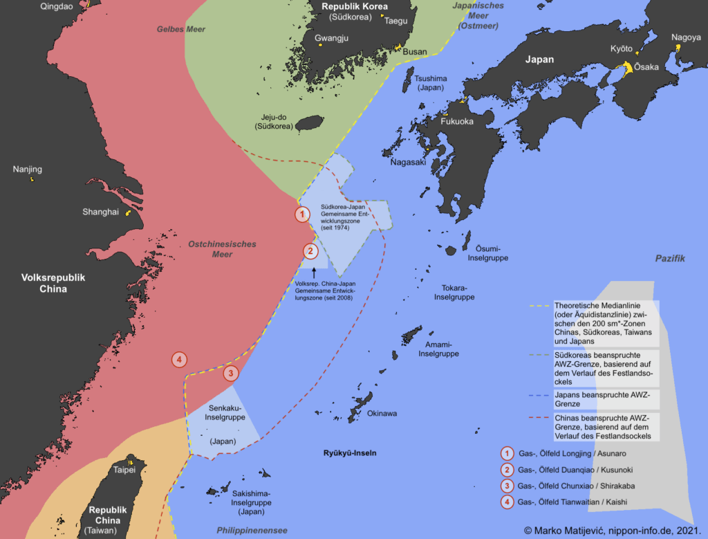Karte der Ausschließlichen Wirtschaftszone Japans im Ostchinesischem Meer