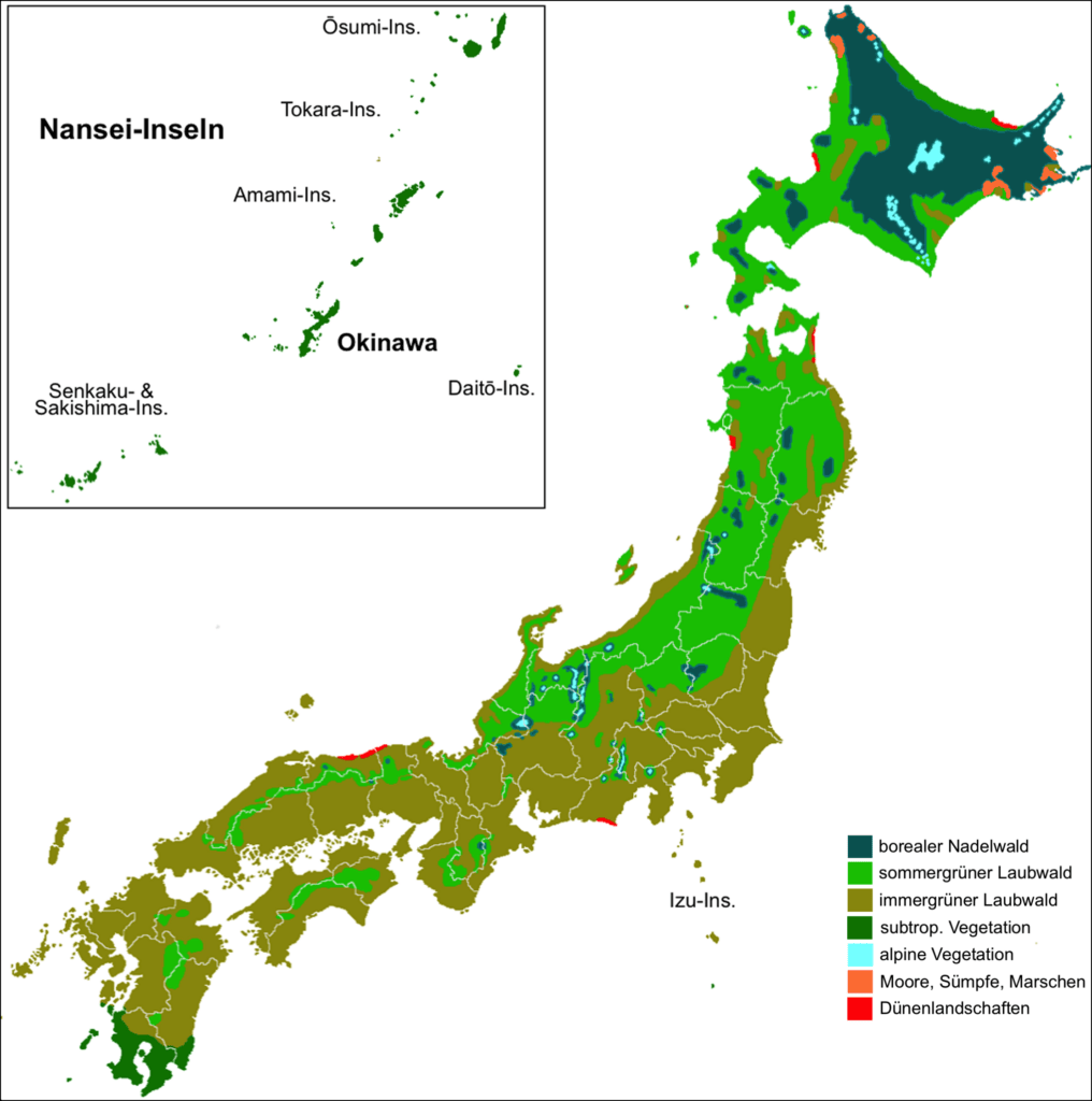 Karte der Vegetationszonen Japans