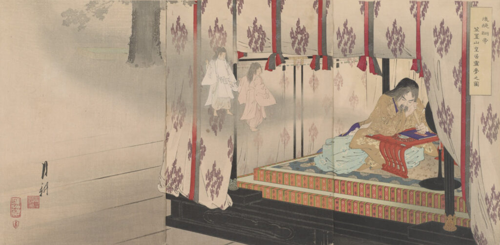 Kaiser Go-Daigo träumt von, Farbholzschnitt von Ogata Gekkō, 1904