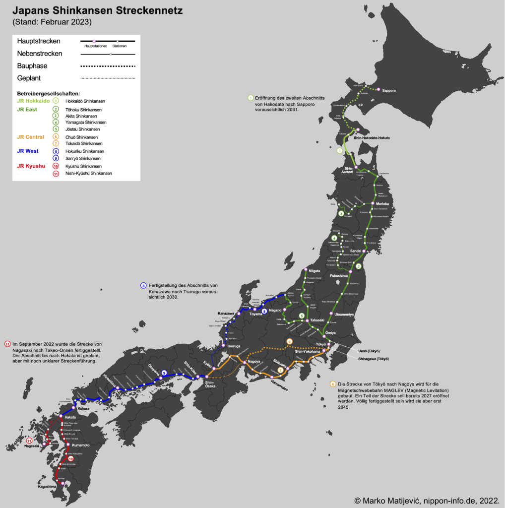 Karte des Shinkansen Streckennetzes