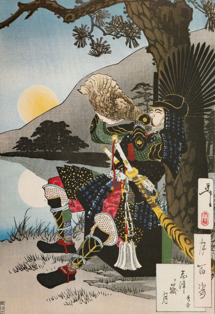 Abbildung eines Farbholzschnitts des Toyotomi Hideyoshi in Rüstung