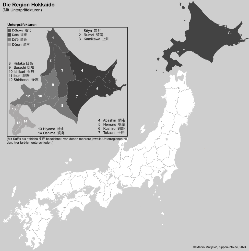 Karte Japans mit hervorgehobener Region Hokkaidō