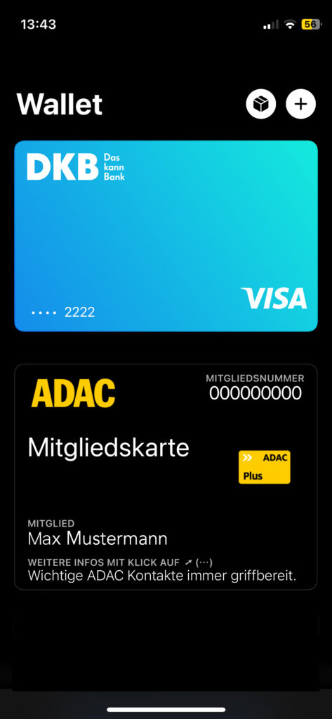 Screenshot 1 zum Upload einer IC-Karte ins Wallet eines iPhones
