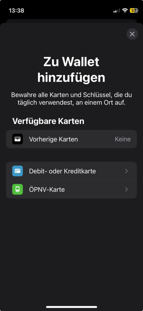 Screenshot 2 zum Upload einer IC-Karte ins Wallet eines iPhones