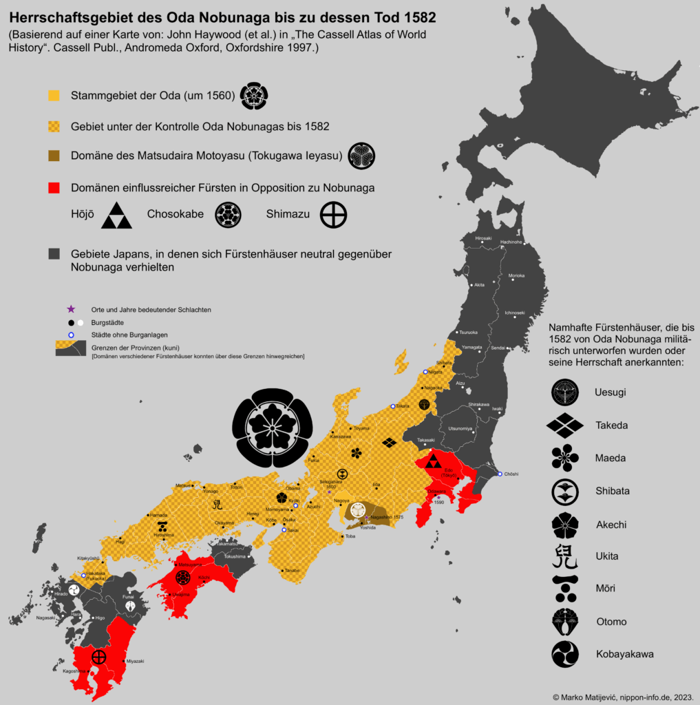 Karte des Herrschaftsbereichs Nobunagas bis ins Jahr 1582